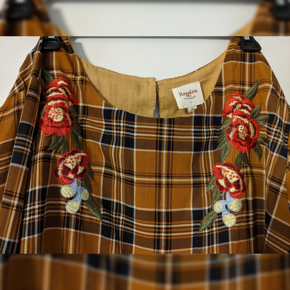 Hayden Los Angeles Embroidered plaid dress